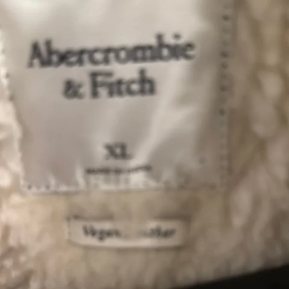 Abercrombie & Fitch Black and Cream Leather Jacket with Shearling Collar. - Picture 3 of 3